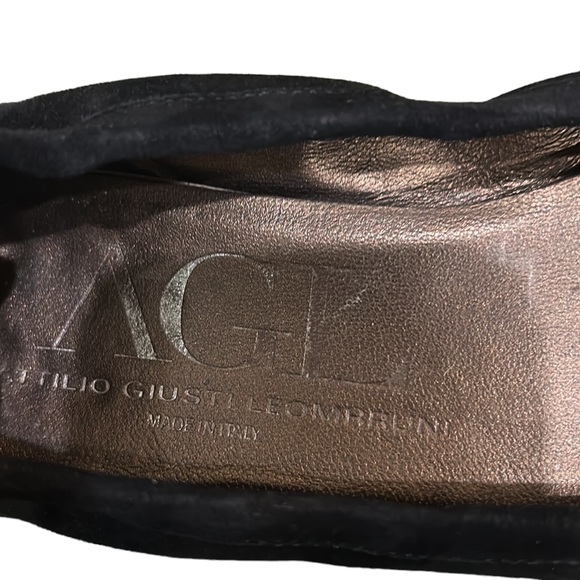 AGL Monika Black Suede Leather Metallic Gold Houndstooth Cap Toe Flats - 8.5 - Picture 12 of 15